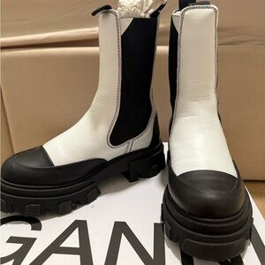 Ganni Two-Tone Black and White Combat Boots
